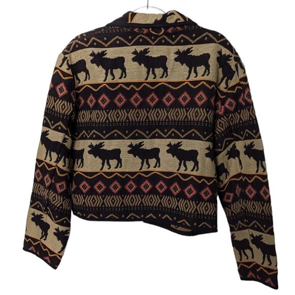Vintage Flashback Cropped Tapestry Jacket Moose Southwestern Print Size L - Picture 2 of 7